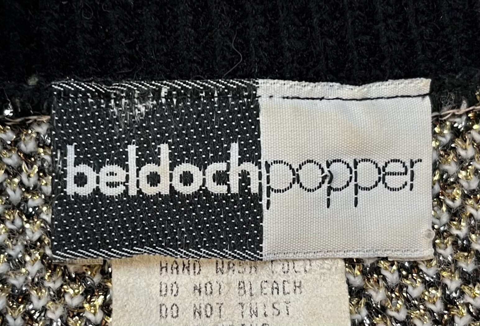 Vintage 80’s Beldoch Popper Sweater Gold Geometric Made USA Sz S Chest 38” EUC