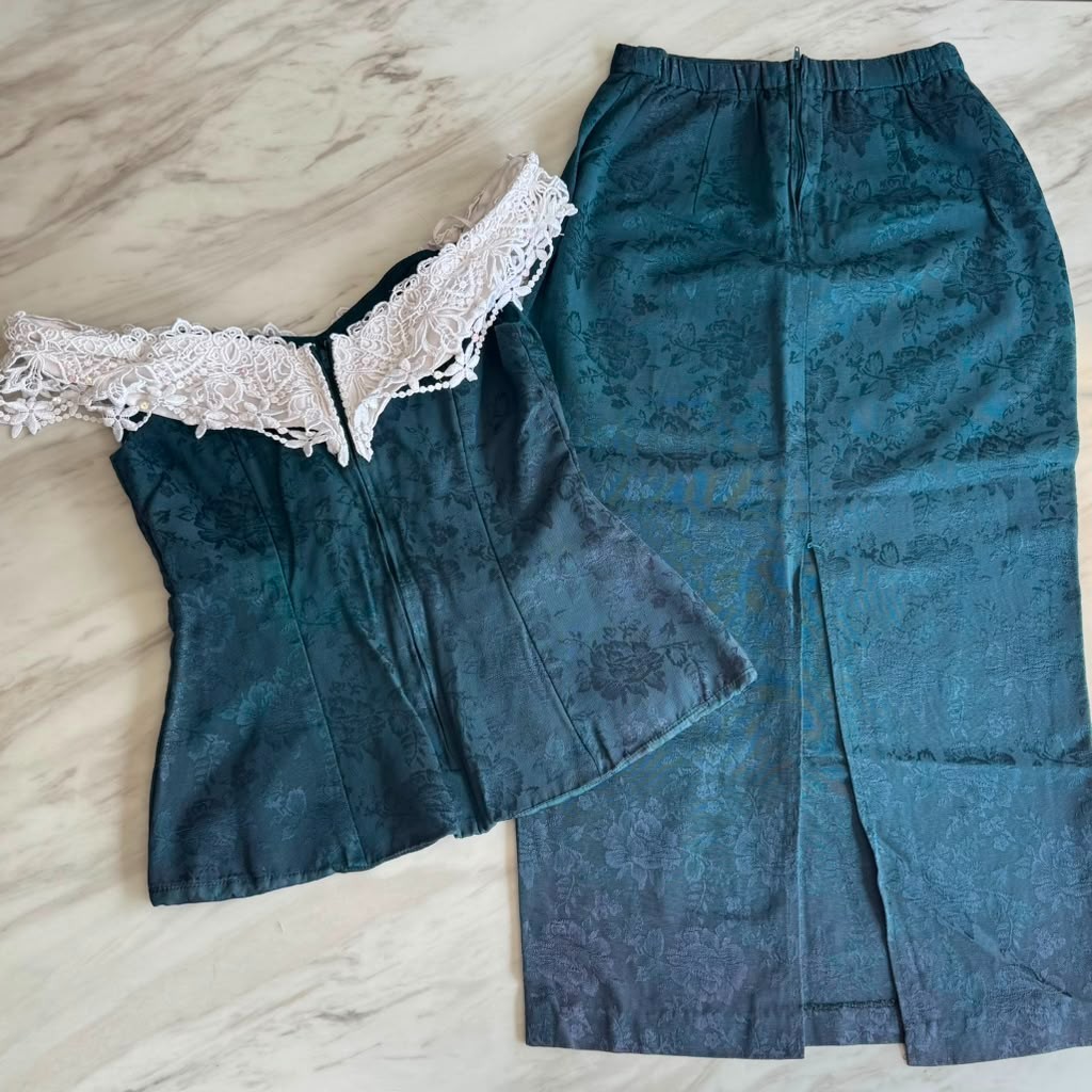 VTG 70s Bari Jay 2 Piece Corset Renaissance Victorian Brocade Tapestry Jacquard