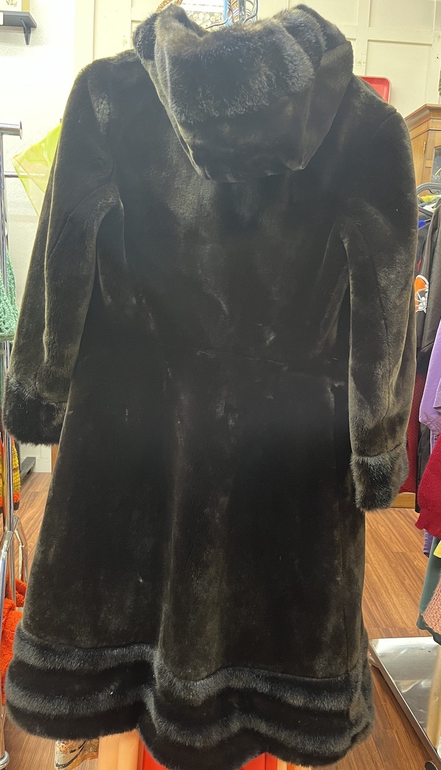 Borgana by Fairmoor, Brown Hooded Faux Mink Fur Women’s Coat