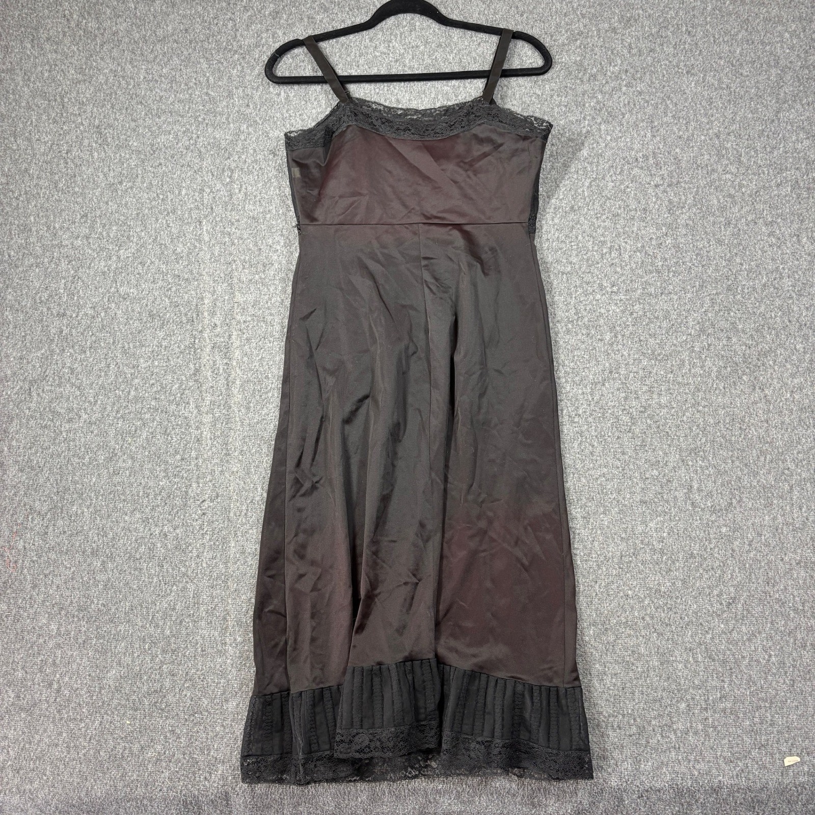 Vintage Corsage Black Nylon Tricot Full Slip Lace Trim Pleated Bodice Size 36