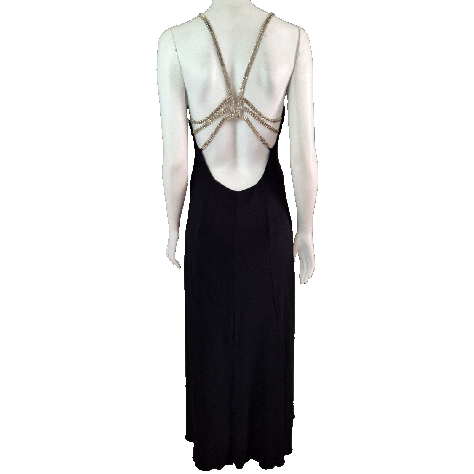 Vintage Y2K Dress Rhinestone Embellished Backless Evening Gown Stretch Size 10