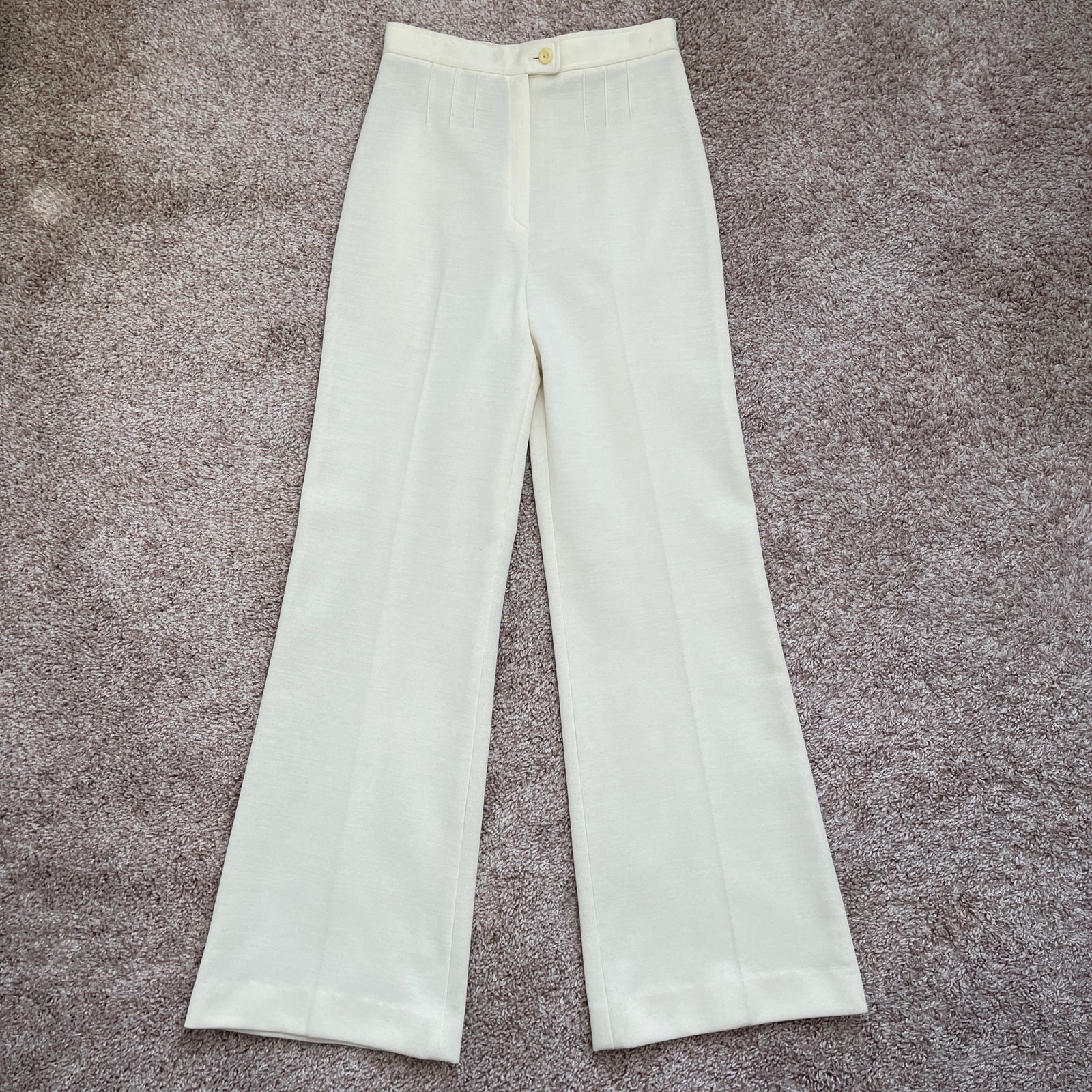 VTG 70’s Cream Blazer Jacket & High Waist Wide Leg Pants Suit Set Retro Size XS