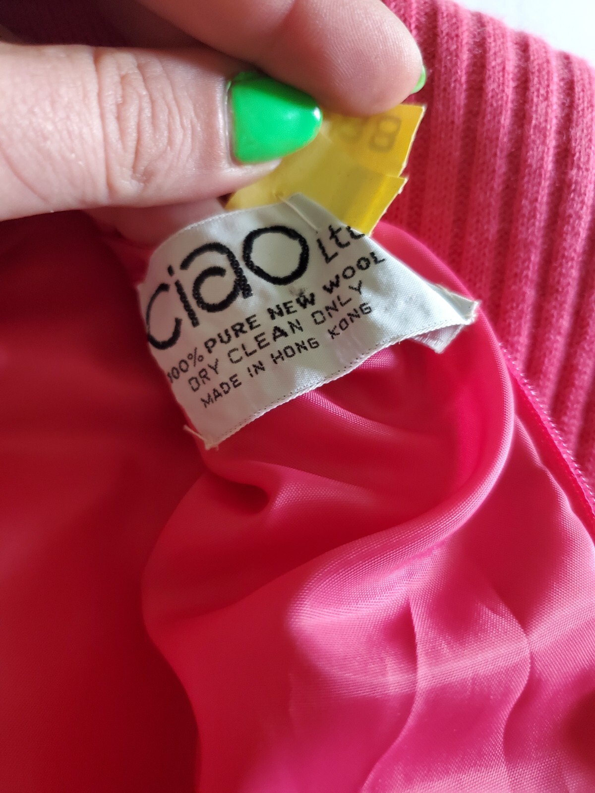 CIAO LTD Sweater Dress Knit Vintage Rose Pure New Wool Midi Hong Kong Sm/Med