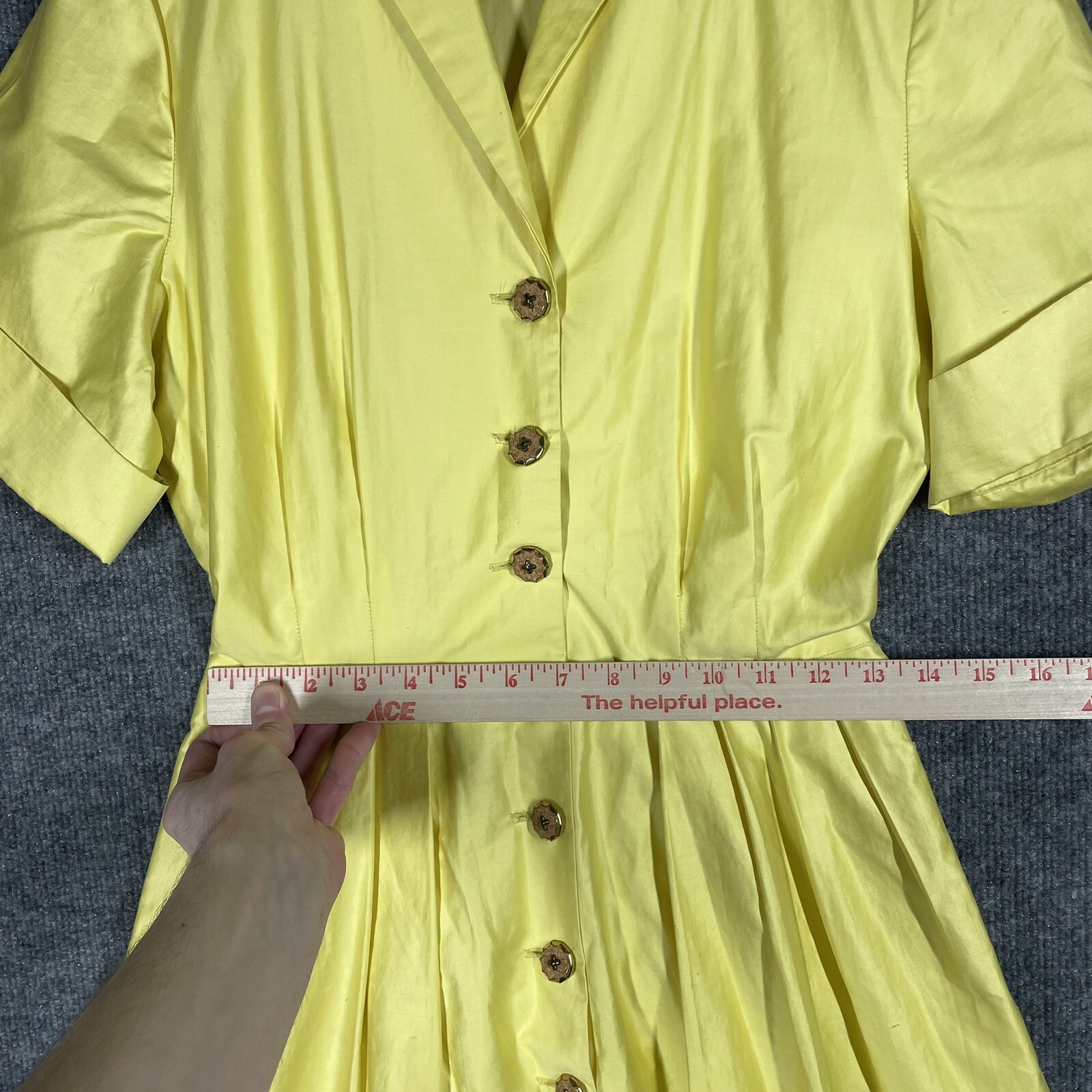 VINTAGE 50s Town & Country Club Dress Small Polished Cotton Day Tea Swing Yellow