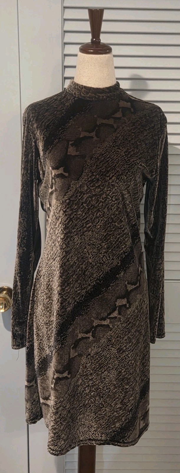 Wild Rose Size 8 Velvet Silk Blend Snake Skin Shift Dress Vintage 80s