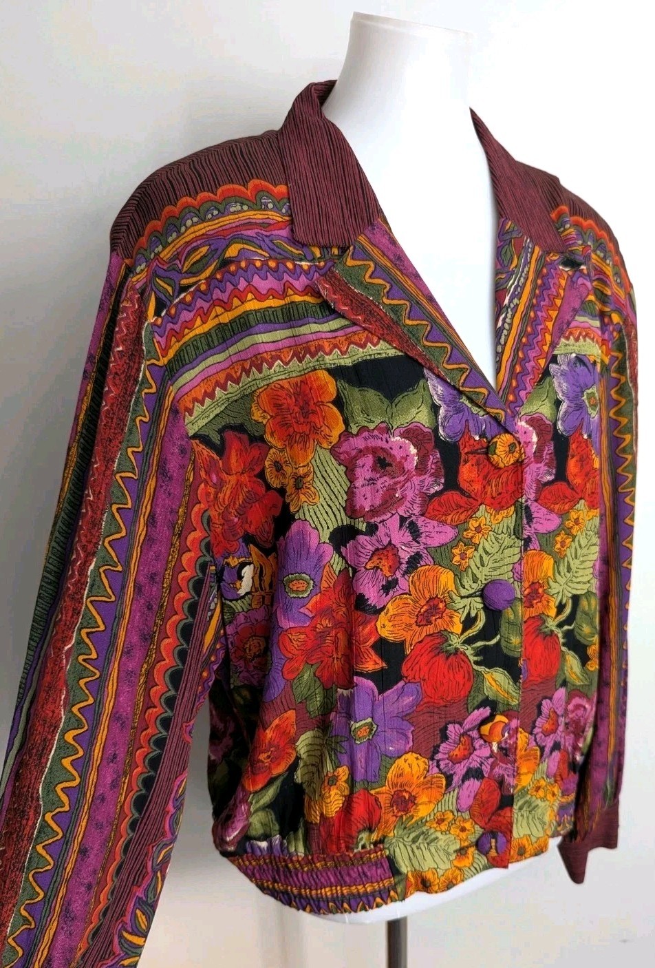 Vtg Carole Little Jacket Top Colorful Floral Boho Artsy Nothing German Rayon