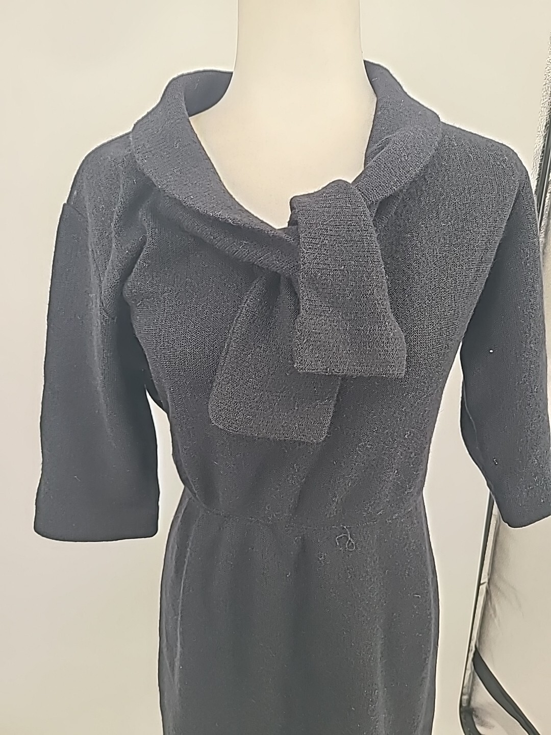 Vintage Early 50s Kimberly Knit Dress, Black Mohair And Virgin Wool Large Retro