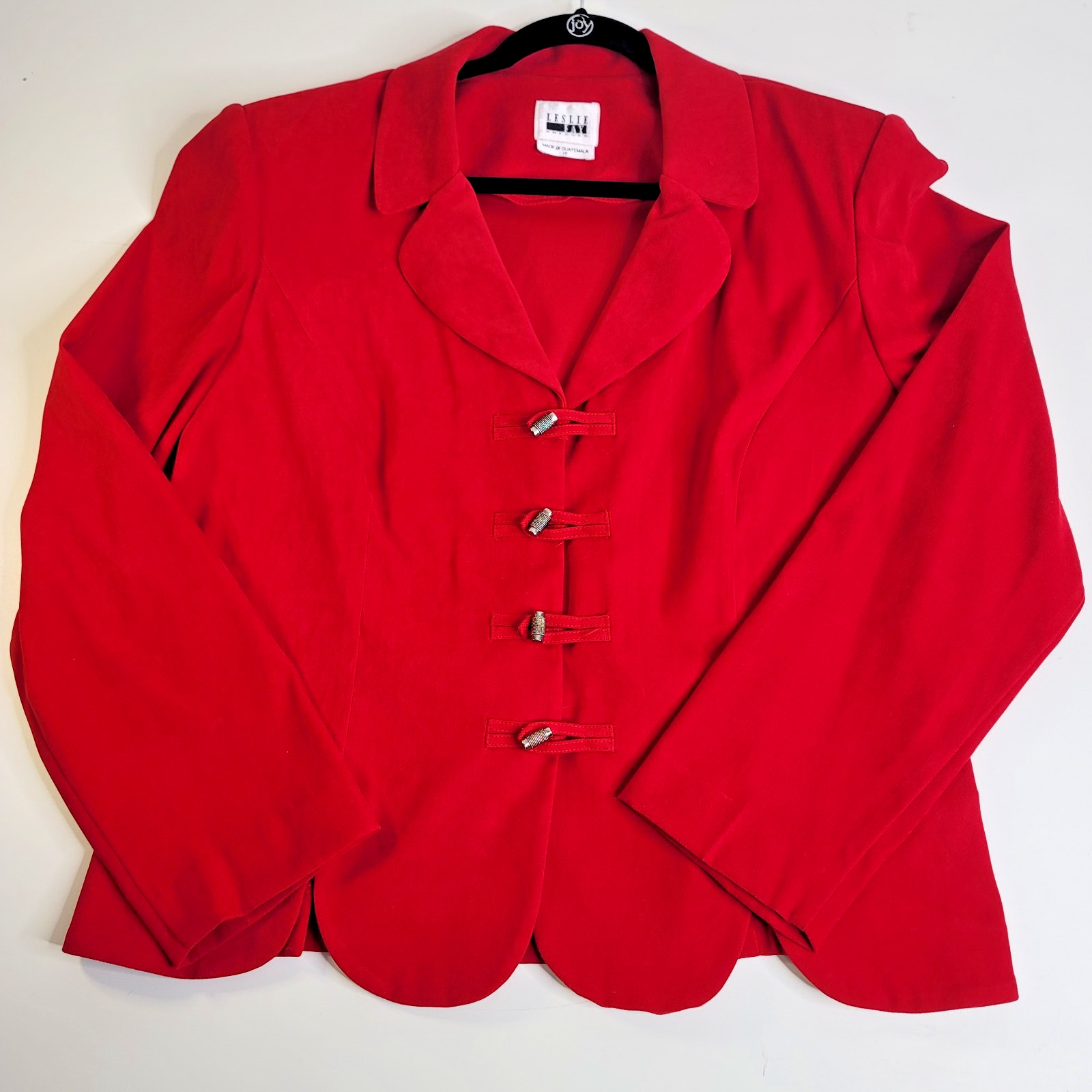 Vintage Leslie Fay Red Tailored Blazer Womens Sz 18 Toggle Front Jacket