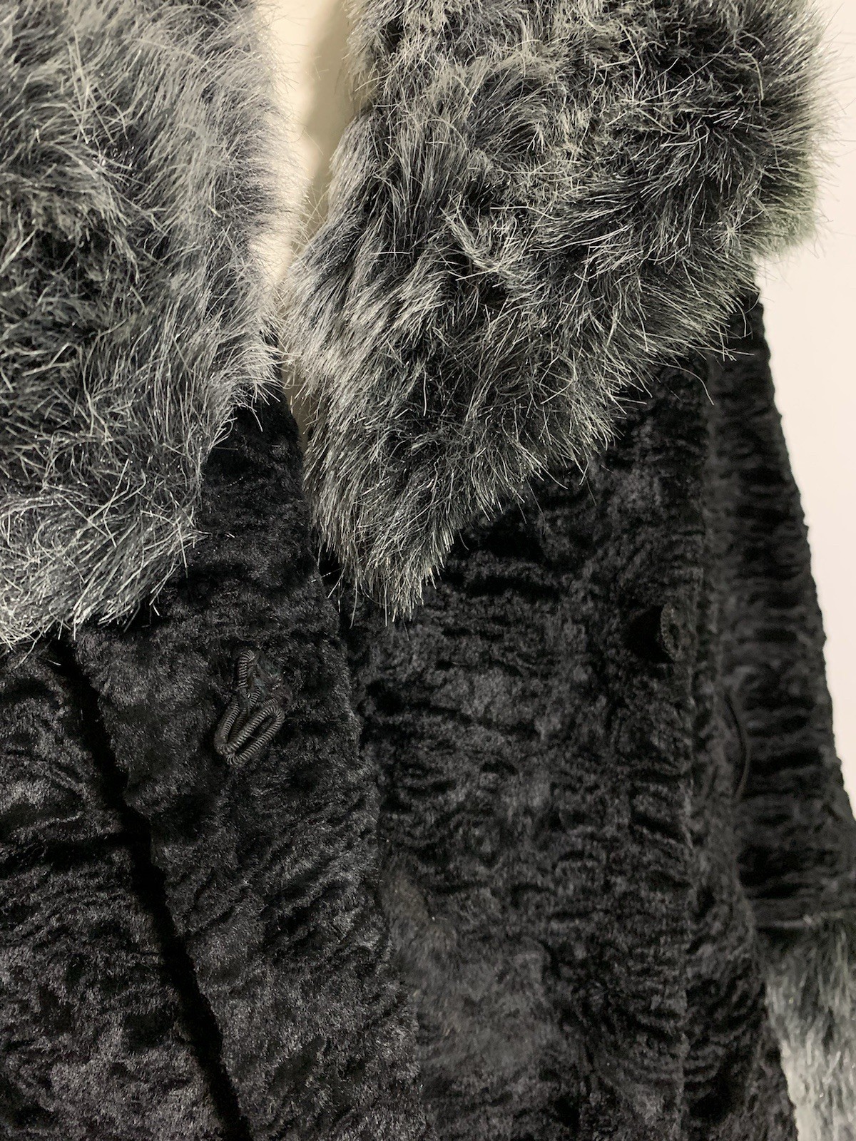 True Vintage 1960s Iconic Black and Gray Faux Chinchilla and Lamb Fur Coat