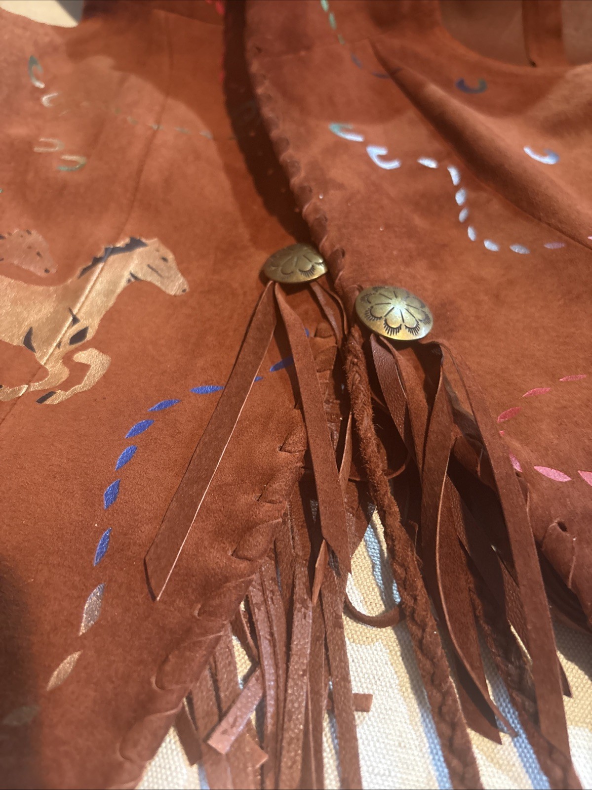 Char Leather Fringe Hand Painted Vest Size XS Santa Fe