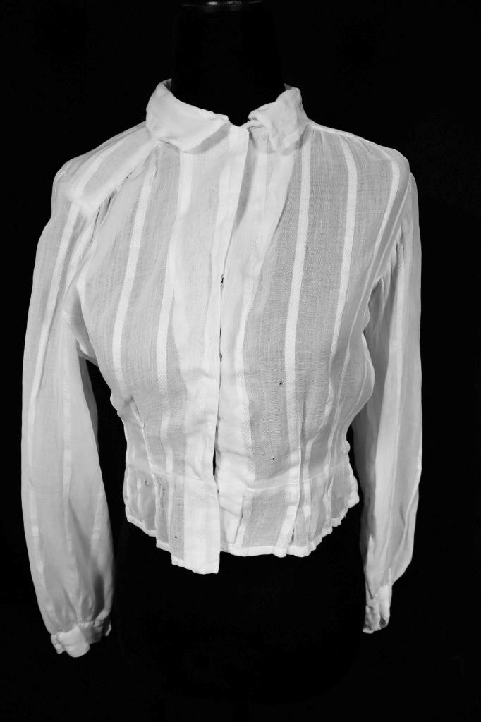Antique French Edwardian White Cotton Blouse Size Small 38″ Bust