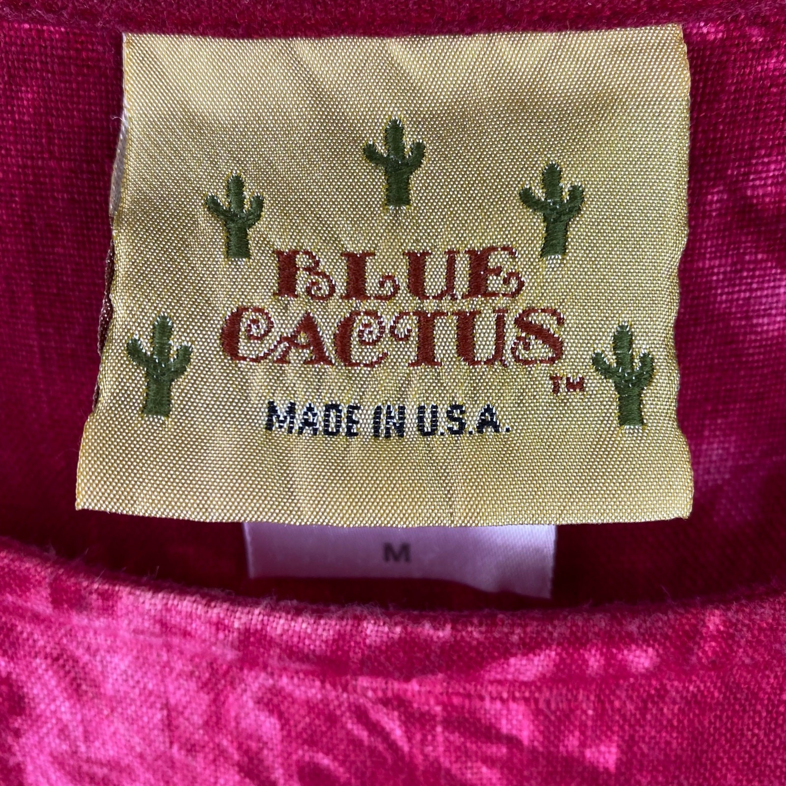 Vintage Blue Cactus 100% Linen Maxi Dress Size M Pink Floral Tie Dye