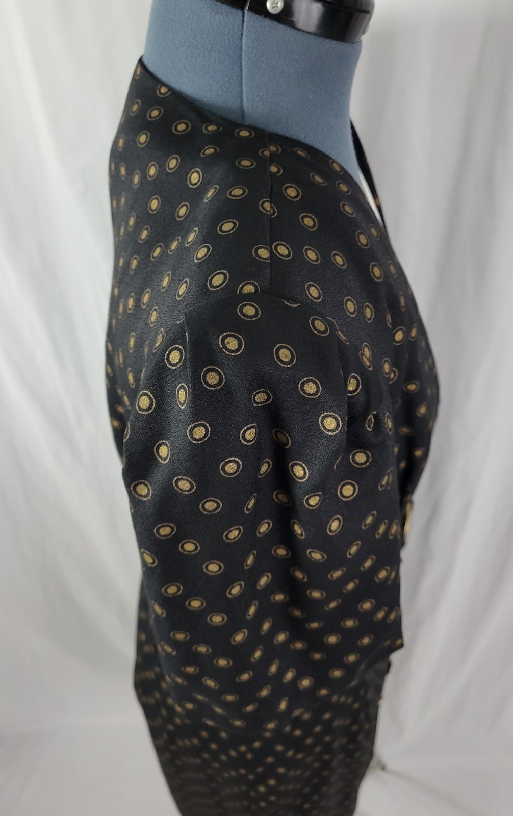 Vtg Whirlaway Frocks Black Sheath Dress w Gold Pattern, Belt & Dickey Size 14