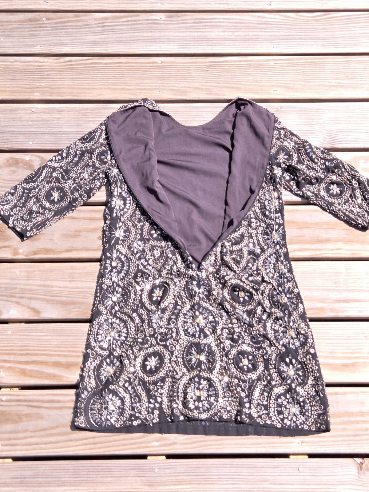 🍾Vintage Heavily Beaded Black Evening Dress Rhinestone Sequin Party Cocktail🍾
