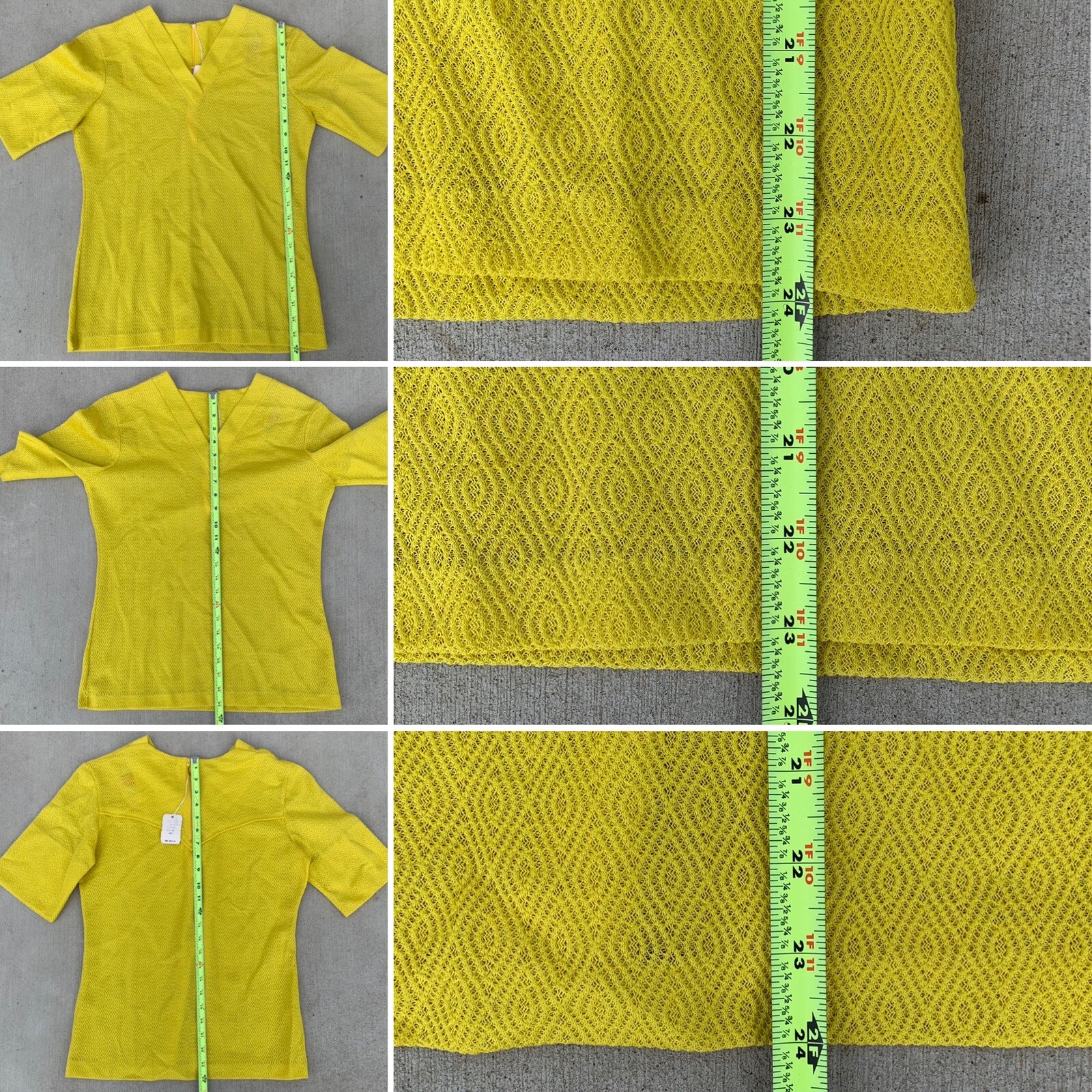Vintage H Bar C California Ranchwear Top Diamond Pattern Knit Yellow 60s 70s M