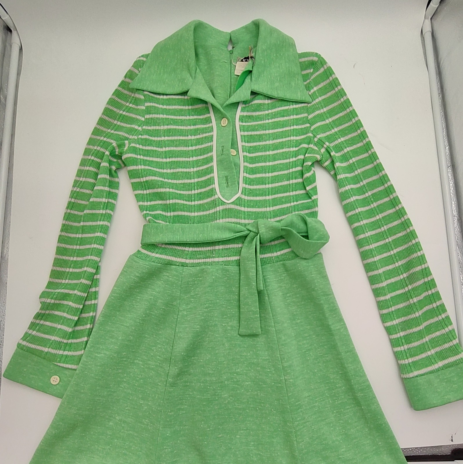 Melissa Lane Green and White Stripes Dress
