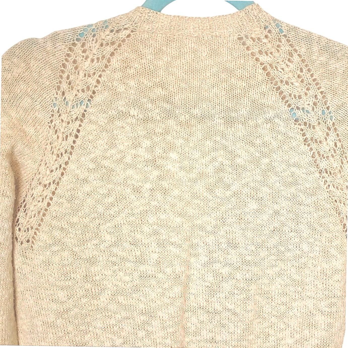Vintage Handmade Pointelle Knit Cardigan Dress Oatmeal Beige Longline Midi XL