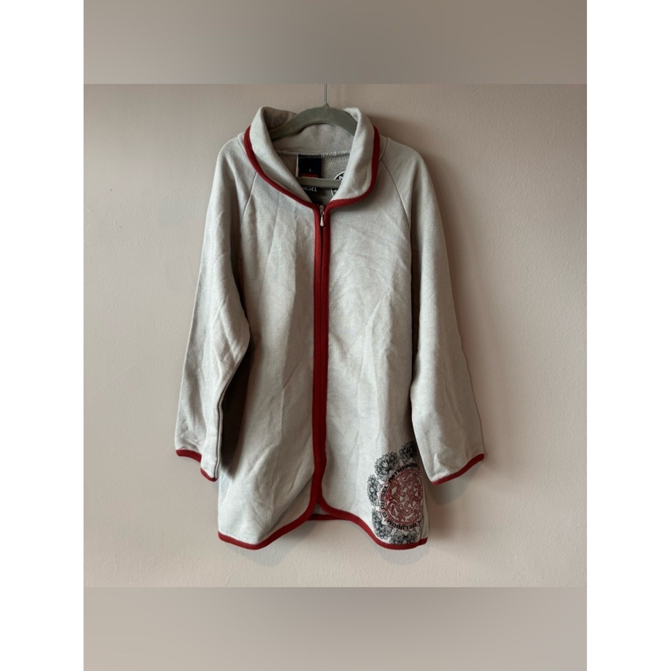 Vintage 90s Diesel NWT Women’s Gray and Red Zippered Collared Knit Size Small