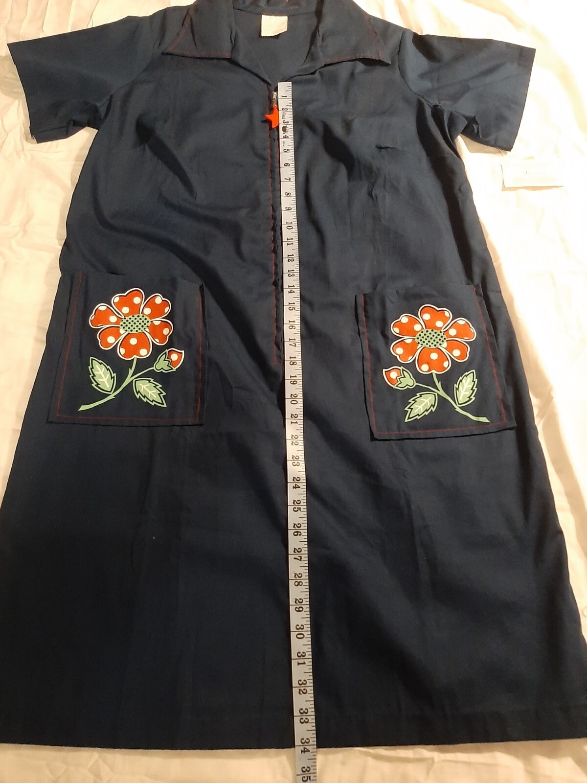 Vintage Retro NWT Sue Sherry Kodel Flower Dress 1960 / 70s Navy Blue