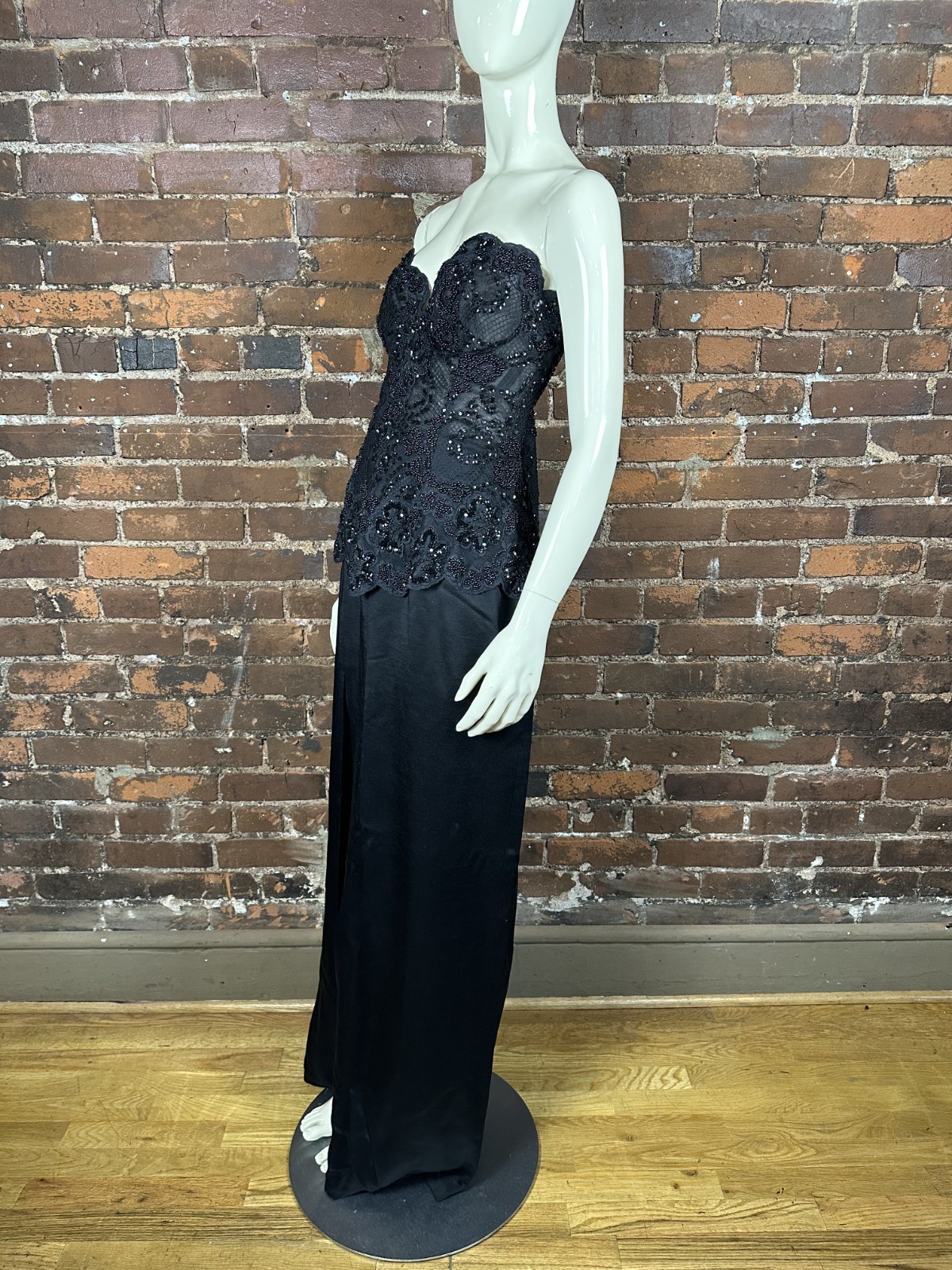 NWT VTG 1990s MICHAEL CASEY VICKY TIEL Black Lace Corset Maxi Skirt Two Piece