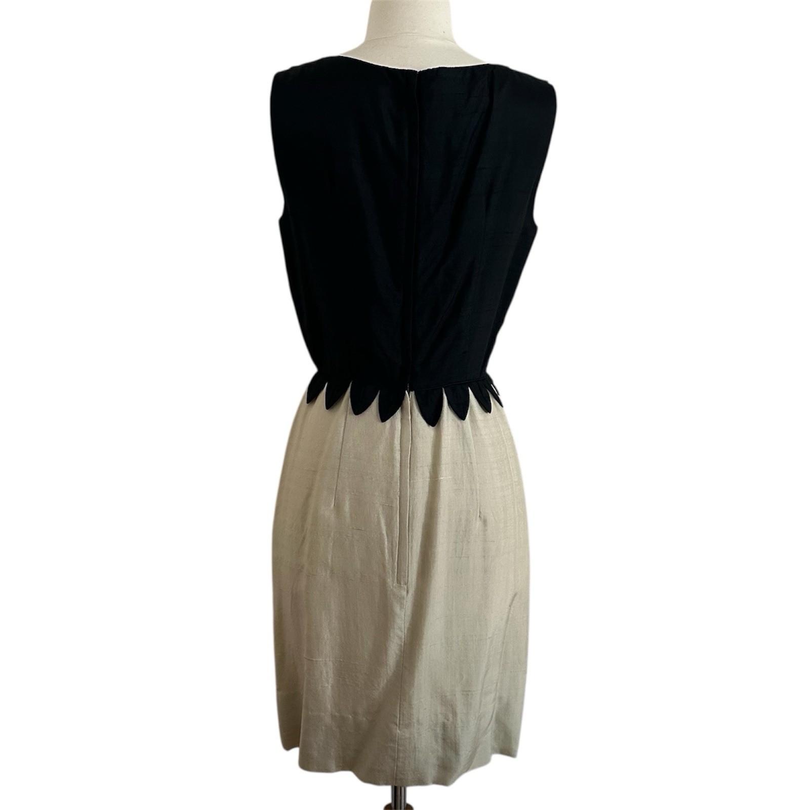 Vintage 60s Jay Herbert Silk Dress Sz XS/S Black Cream Gold Cocktail Knee Length
