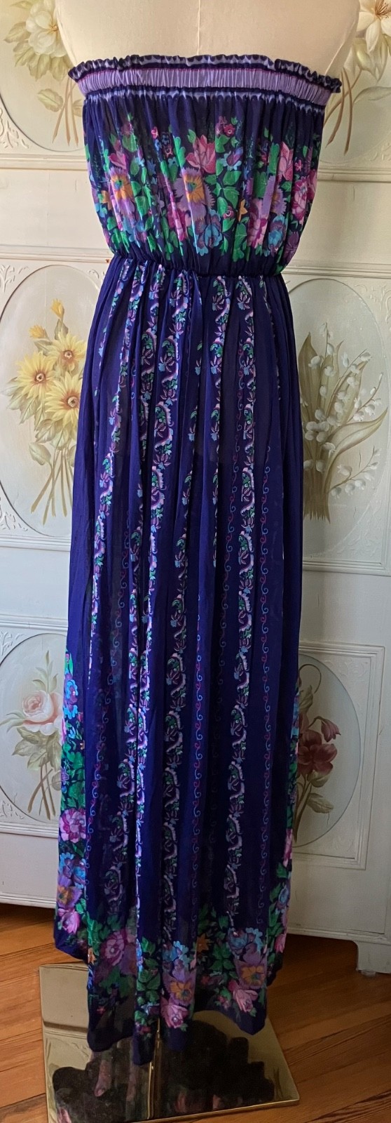 VTG 70s GOTTEX NEIMAN MARCUS DRESS SLEEVELESS TRIACETATE HAWAII PURPLE FLORAL M