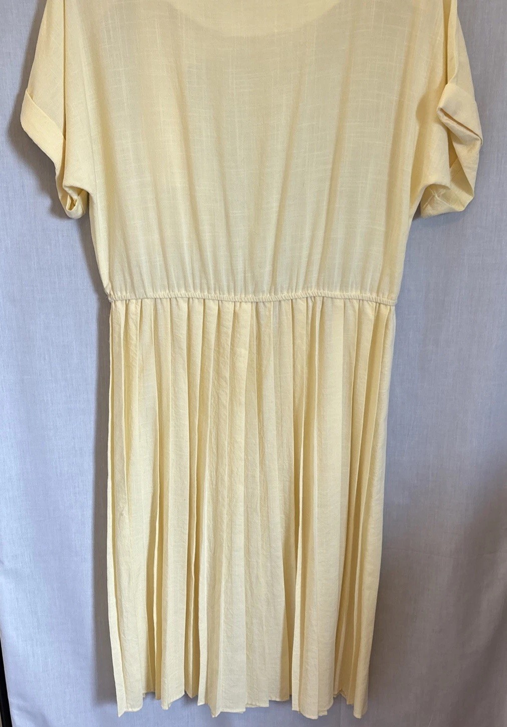 Vintage Stuart Alan Petites 8P Womens Butter Yellow Pleated Dress Made in USA