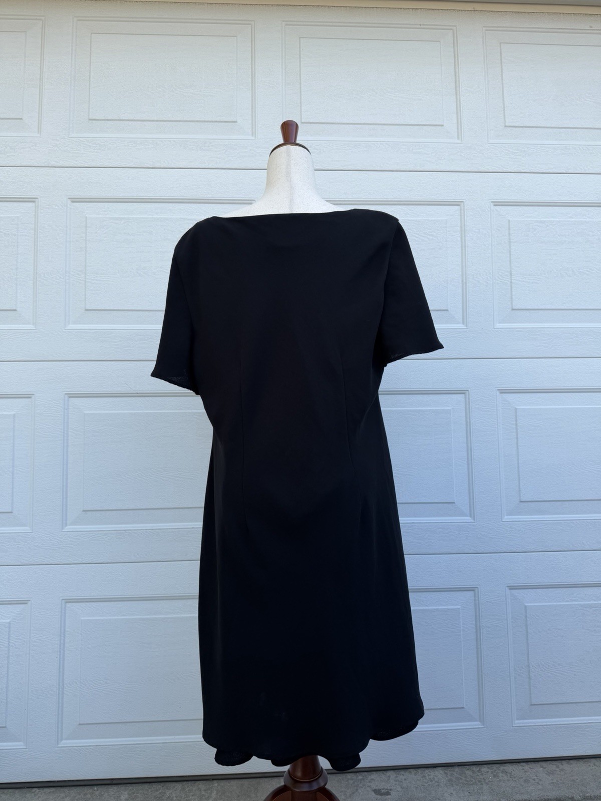 Vintage S.L. Fashions Black Midi Dress Embroidered Floral 20W Plus Size V-Neck