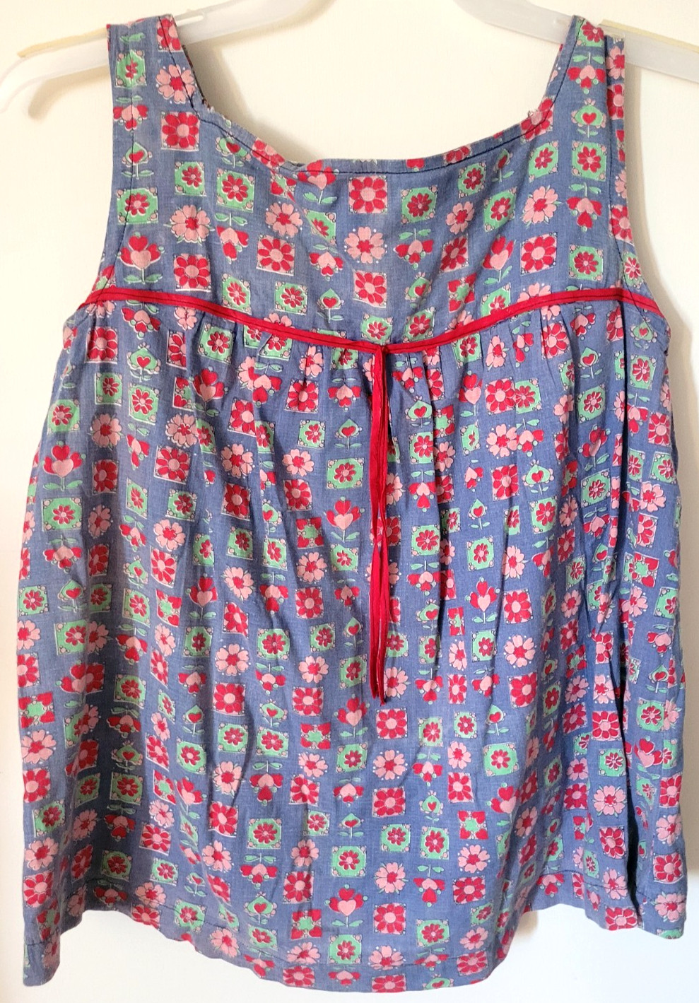 Vtg Maternity Hand Sewn Blue Floral Print Loose Tank Top S/M SZ 10? Unbranded