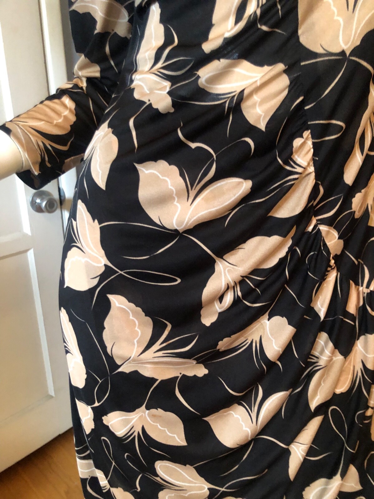 Vtg 70s 80s MATIQUE Dress M BUTTERFLY Print RUCHED Disco SECRETARY Wrap MIDI