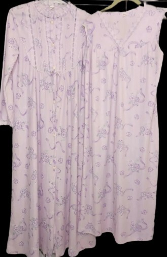 Vtg Sidney Bernstein Lavender Floral Lace Trim Set Nightgown & Robe USA Sz: LG
