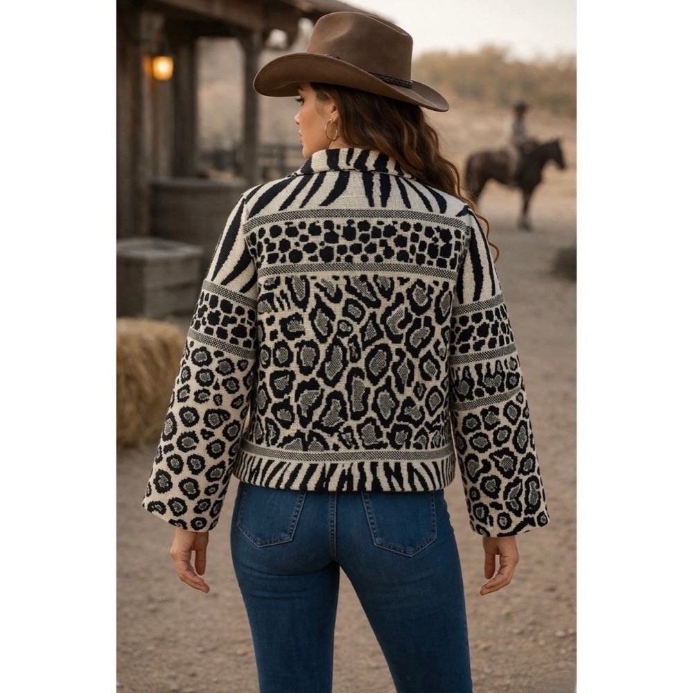 Vintage PAINTED PONY Animal Print Jacket Cropped Cottagecore Western Medium