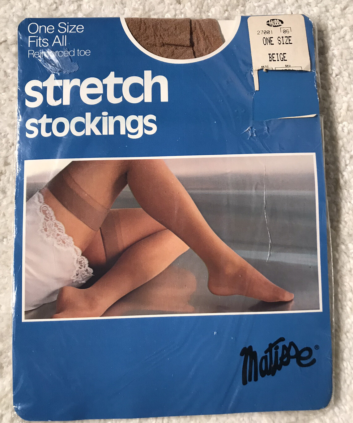 NOS Vintage Matisse Thigh High Stretch Stockings Beige One Size Fits All