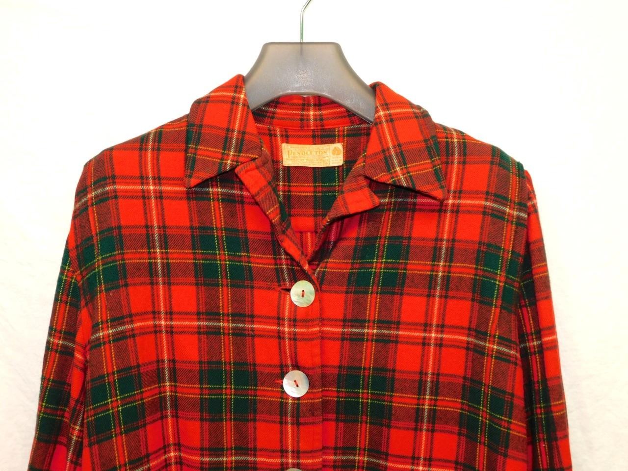 Vintage Pendleton L Woman Red Green Tartan Plaid Wool Shirt Jacket Blazer Button