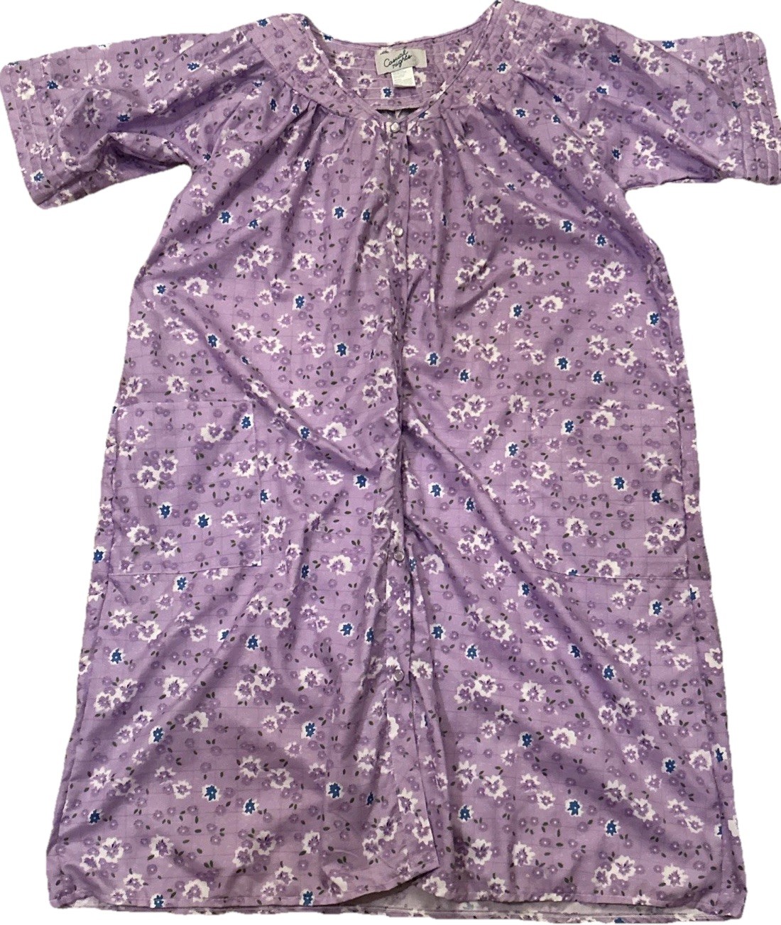 Vintage Casual Night XL Snap Up House Dress Nightgown Purple Pockets Lavender