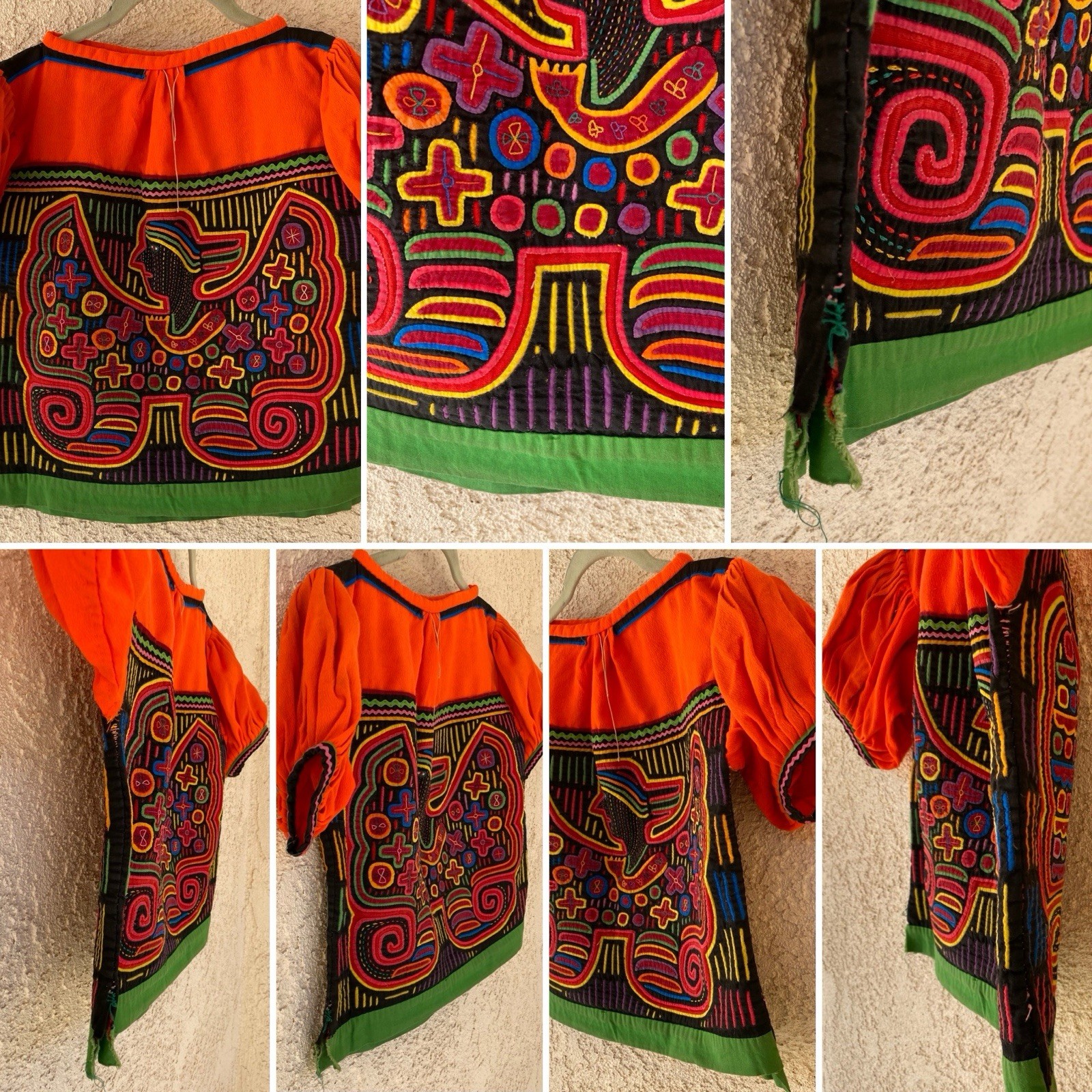 Vintage Kuna Mola Blouse Reverse Applique Winged Figure Panama Folk Art Top