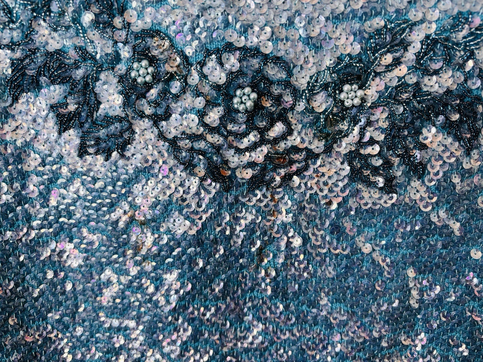 Vintage Women’s Blue 100% Wool Sequined Embellished Tank Top Made in Hong Kong