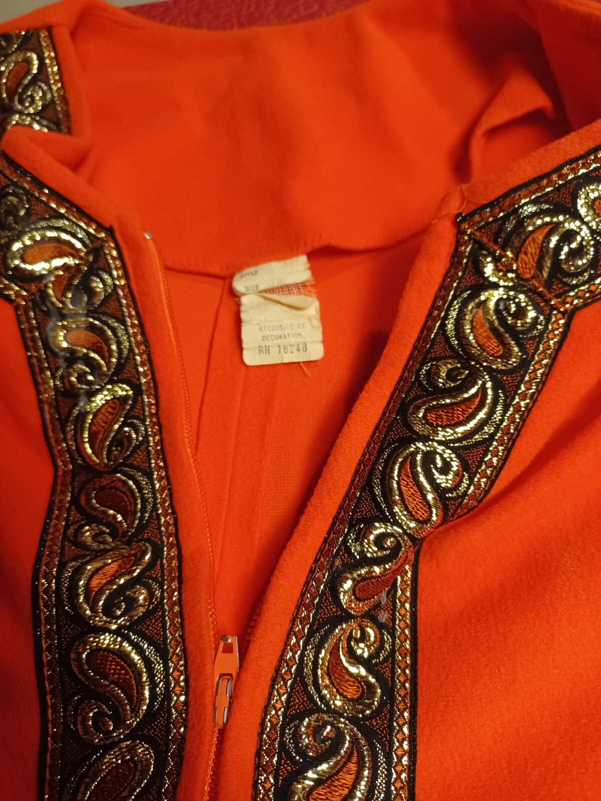 True Vintage Mid-century 1960s Orange Robe With Brocade Trim MCM MOD ONE SIZE