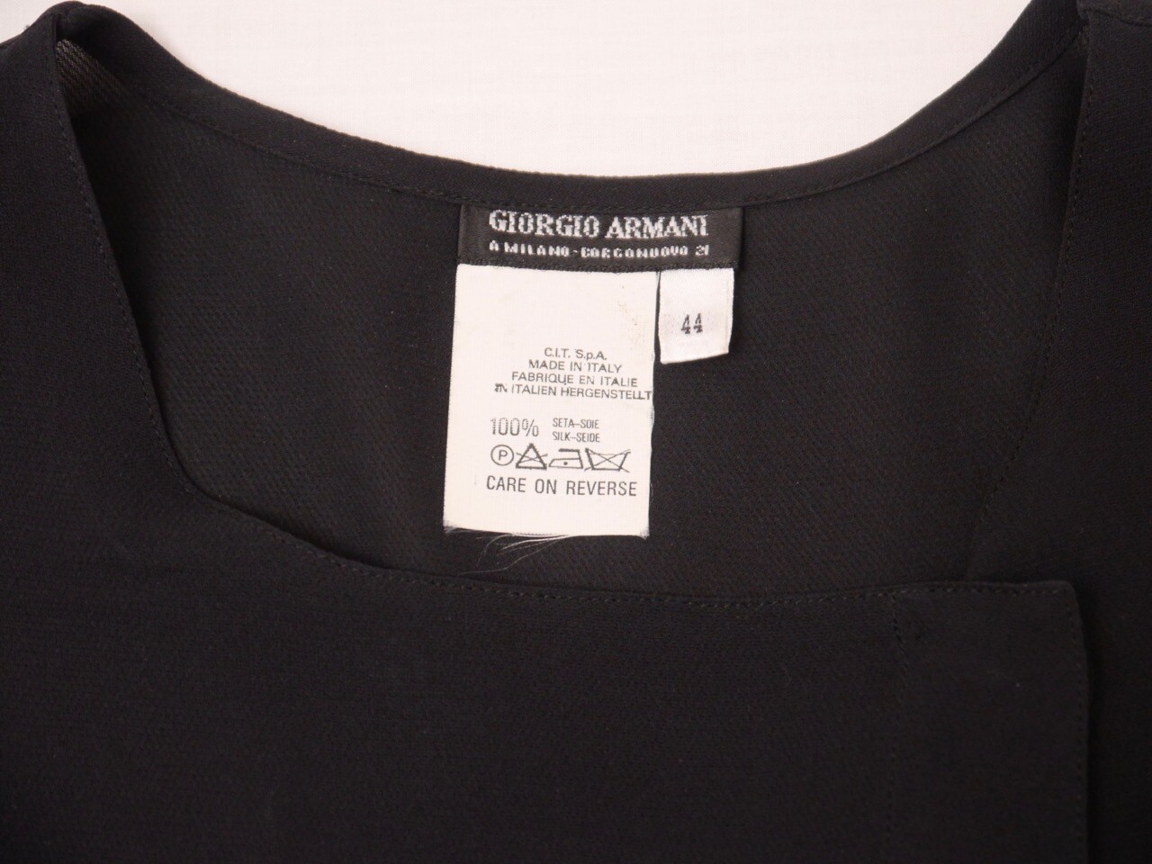 Vintage Giorgio Armani Black Silk Blouse Long Sleeve French Cuffs US14 EU 44