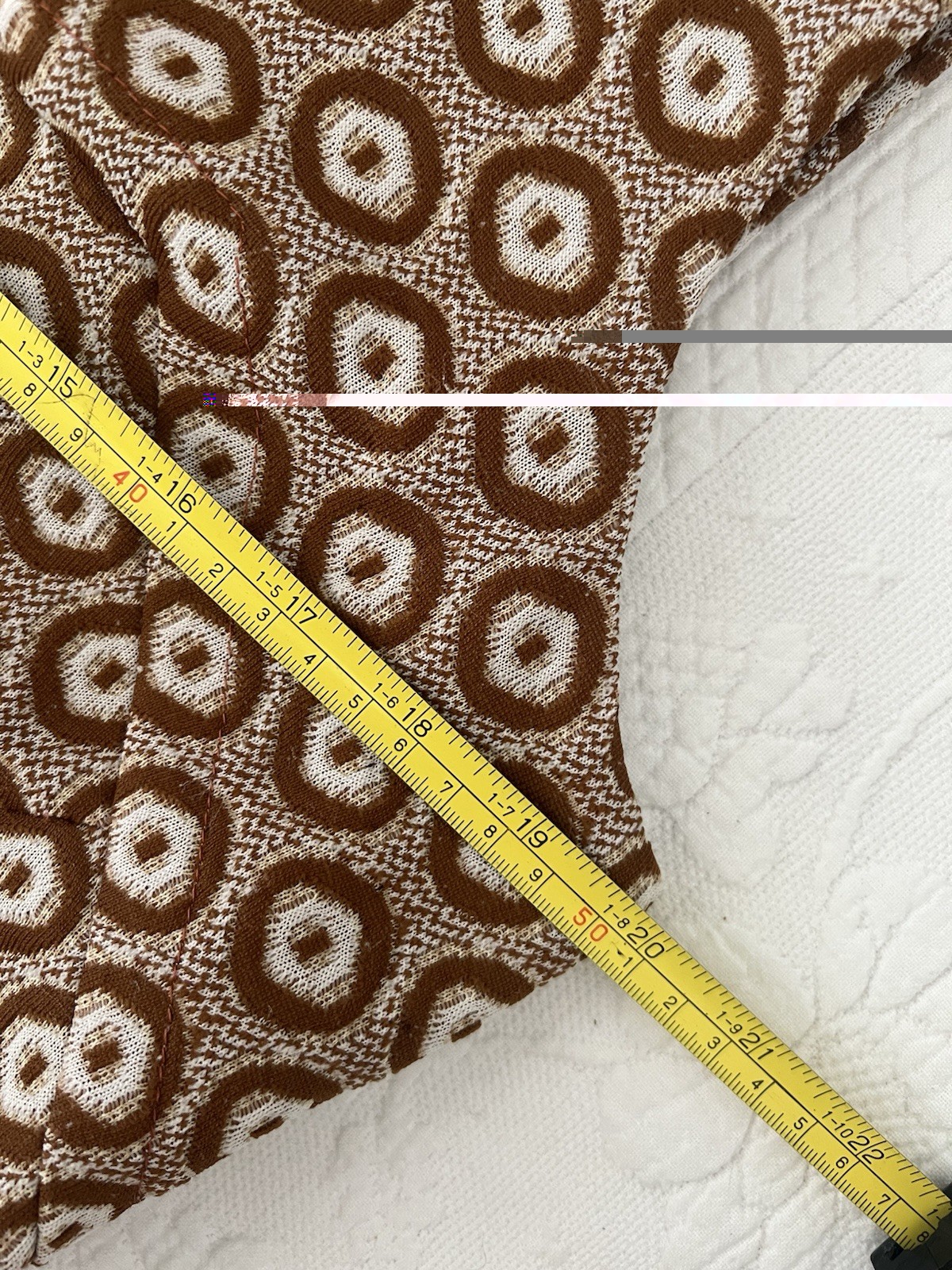 Vtg 60s Mod Shift Dress Brown Geometric Knit Hourglass MCM Medium Large GoGo