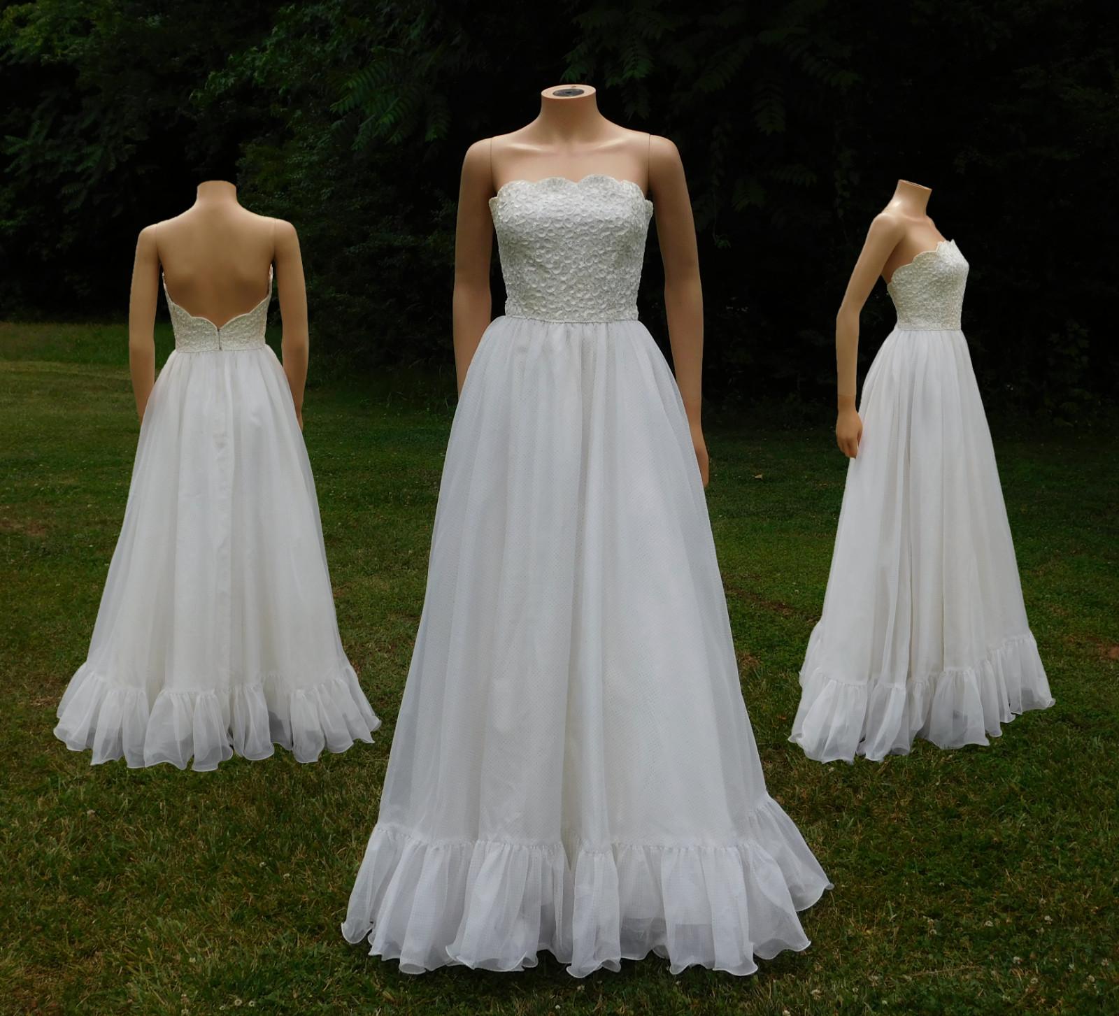 Mike Benet Formal Strapeless Ball Gown Party Dress Sheer Ivory Polka Dots 12