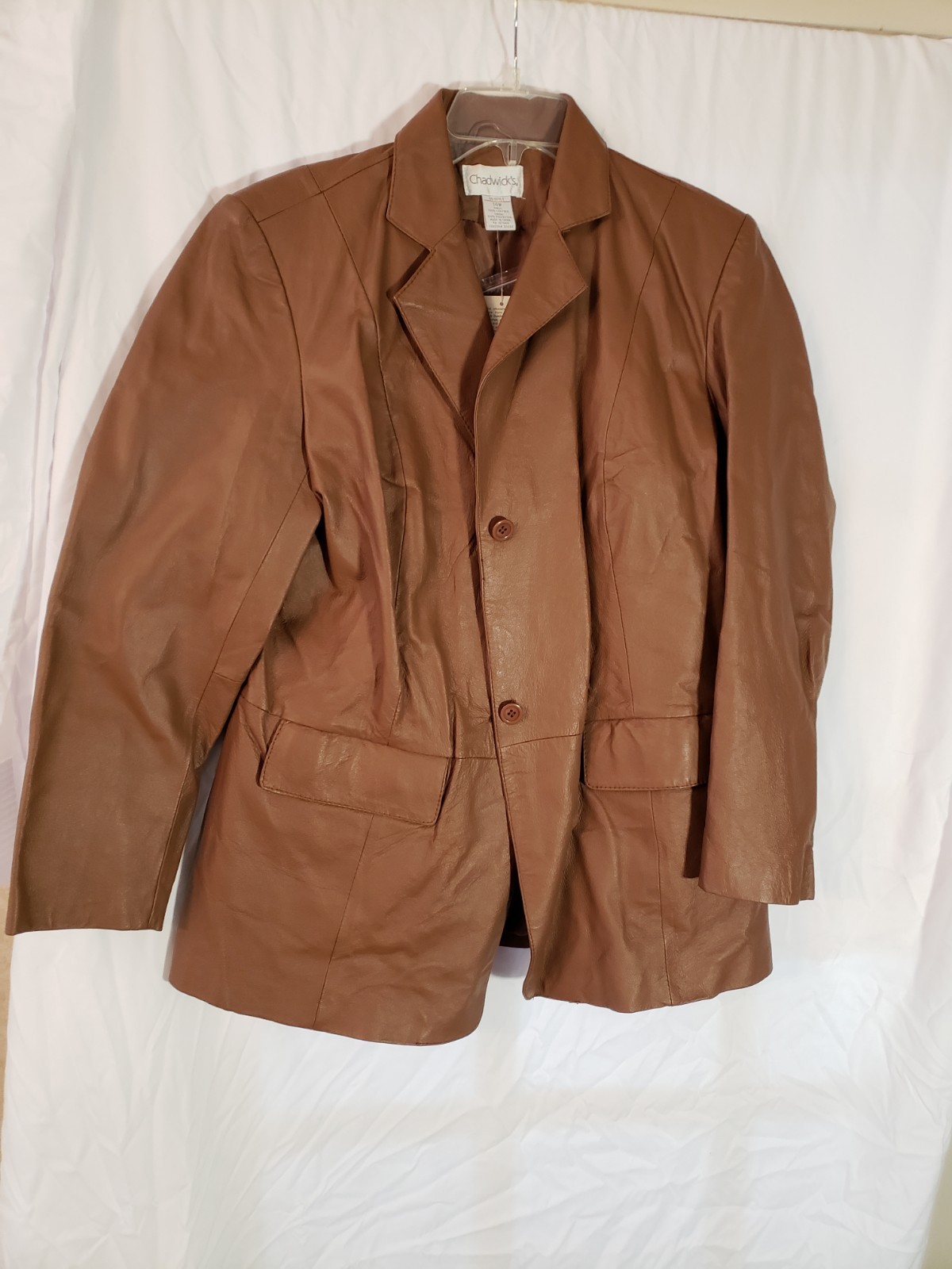 Women’s Chadwicks Chocolate Brown Leather Blazer Size 14W (H645)