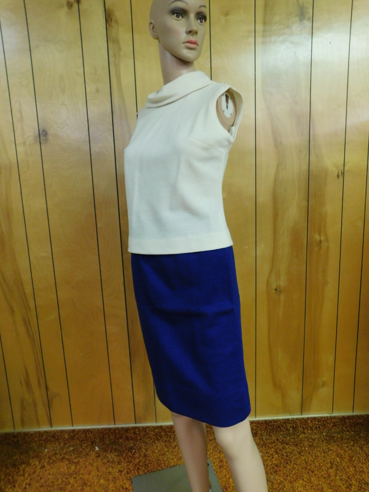Vintage JUDY WAYNE Blue Sweater 3 pc set Skirt Blouse Jacket Waist 28-30″