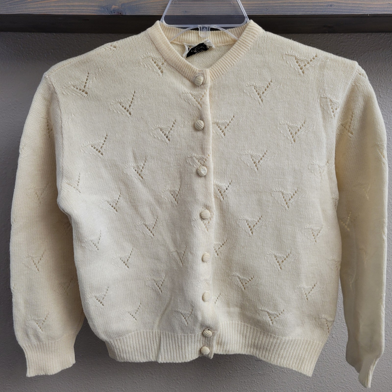 Vintage 60s Alice Kaye Ivory Button-Up Cardigan 100% Wool Women’s Size Large