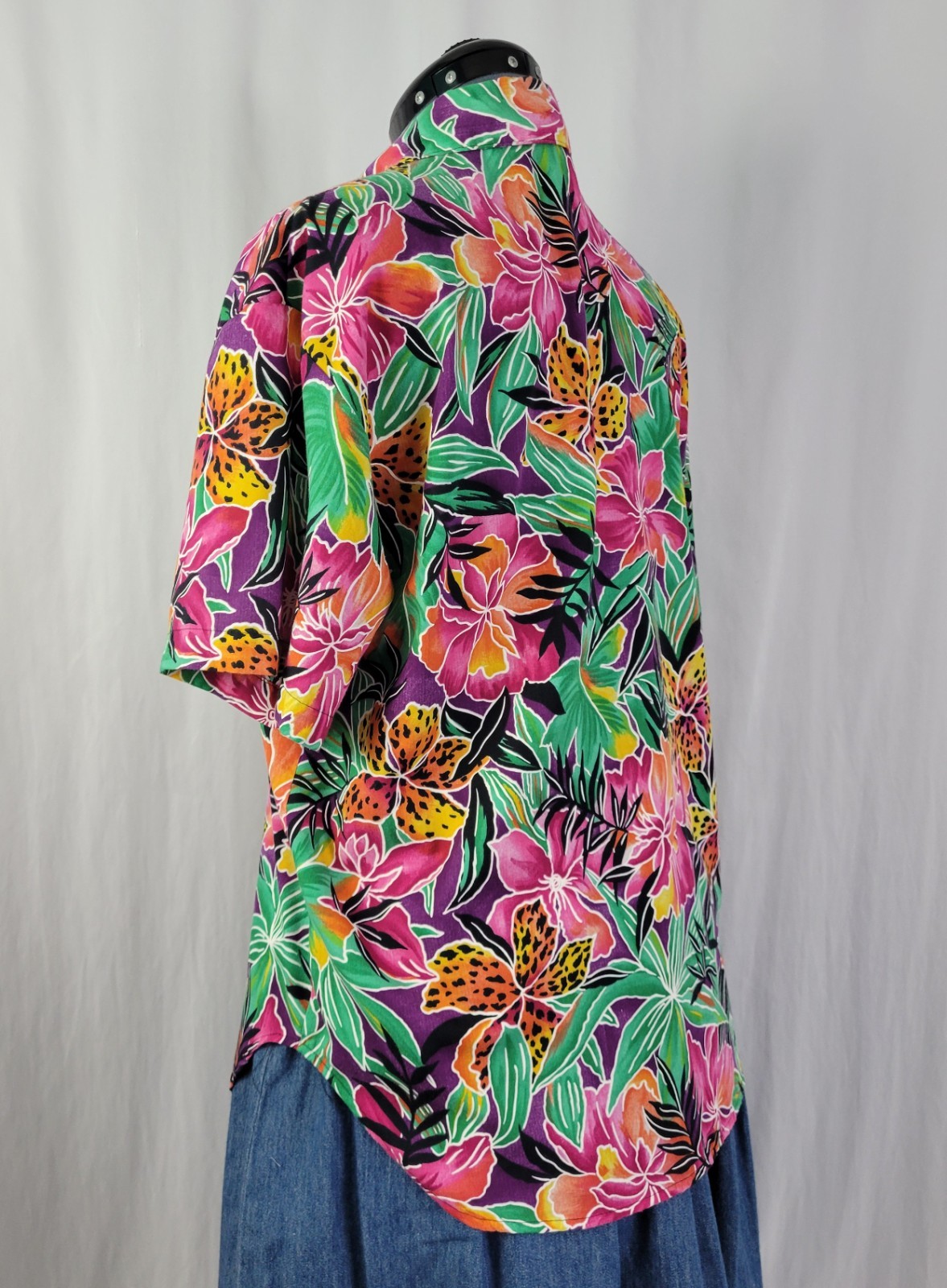 Vintage American Weekend Purp/Pink/Yell/Orange/Green Tropical Floral Top Size M