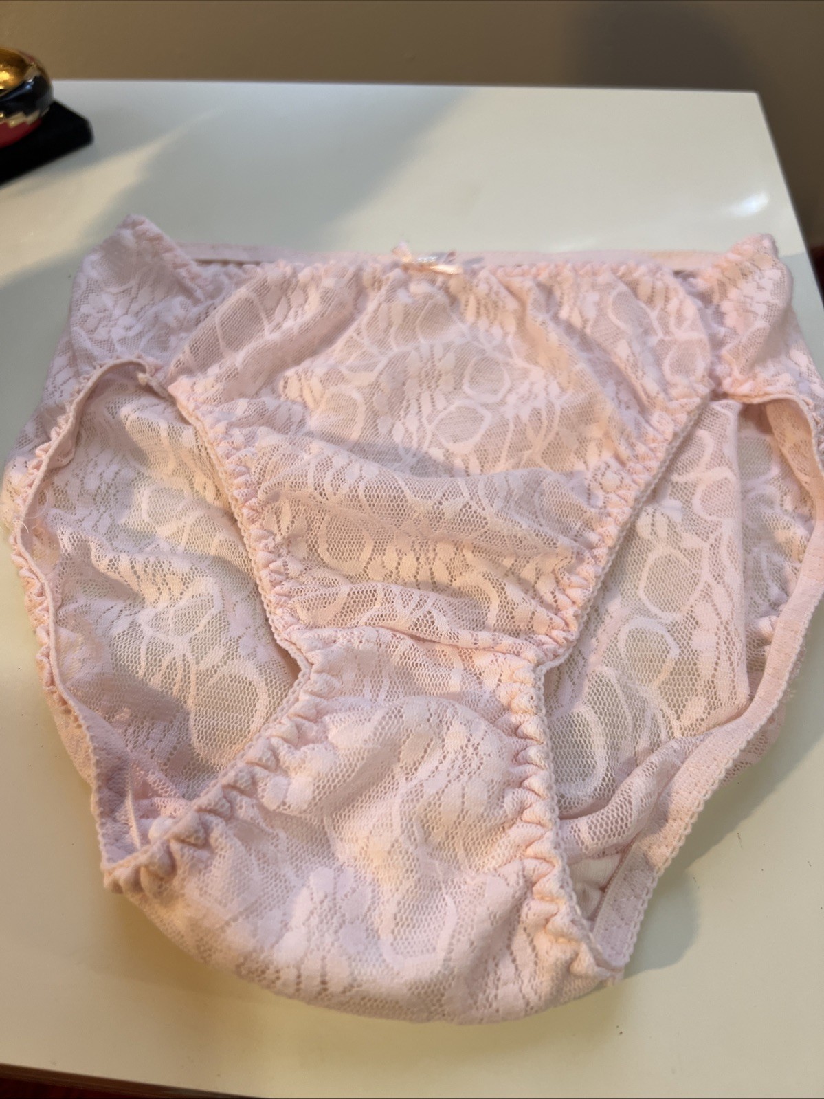 Vintage Lace Hi Cut Pink Pearl Panties Large 7