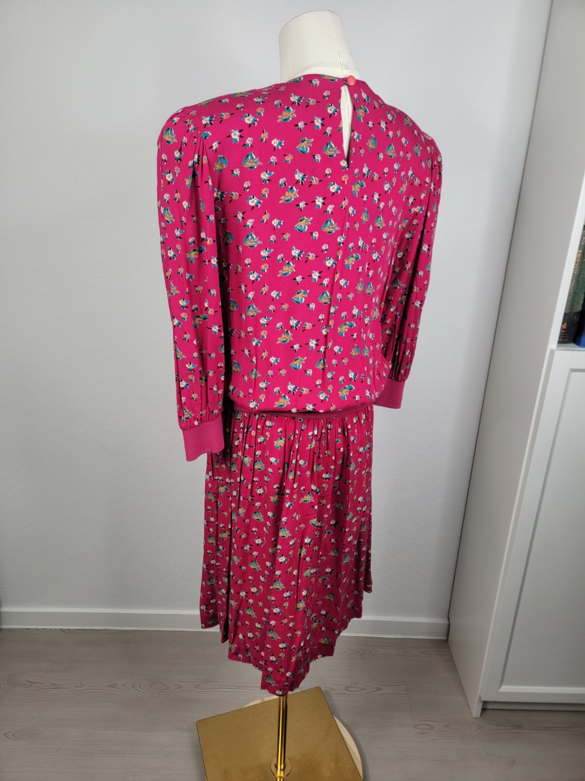 Vintage 80s Natalie Magenta Floral Drop Waist Dress Size 8P