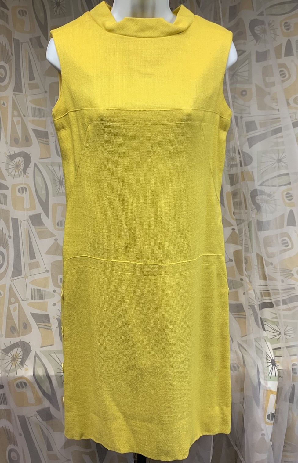 LOUIS FERAUD Paris New York Bright Yellow Vintage Shift Dress 1960’s