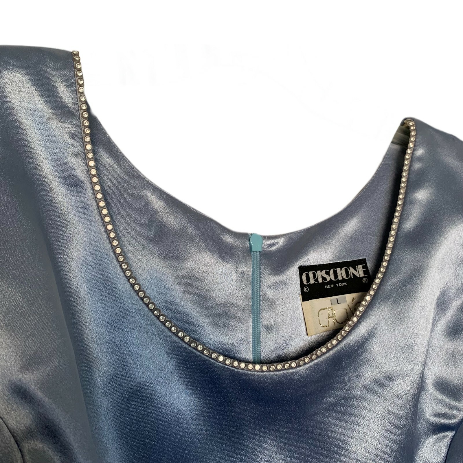 Vintage 80s Criscione New York Women’s Sz L Blue Rhinestone Tank Sleeveless Top