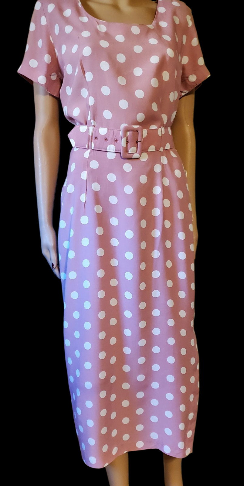 VTG 80s Jonathon Martin Career Girl Pink White Polka Dots Belt See Measurements